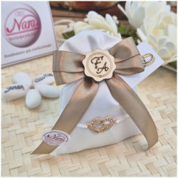 Bomboniera Matrimonio e Anniversario Sacchetto Raso con Cuori Intrecciati Strass e Iniziali