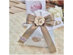 Bomboniera Matrimonio e Anniversario Sacchetto Raso con Cuori Intrecciati Strass e Iniziali