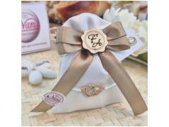Bomboniera Matrimonio e Anniversario Sacchetto Raso con Cuori Intrecciati Strass e Iniziali