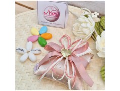 Bomboniera 18 Anni e Comunione Cuscino Rose Gold con Cristalli e Cuore Specchiato