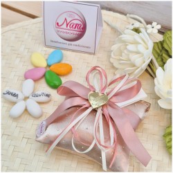 Bomboniera 18 Anni e Comunione Cuscino Rose Gold con Cristalli e Cuore Specchiato