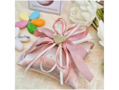 Bomboniera 18 Anni e Comunione Cuscino Rose Gold con Cristalli e Cuore Specchiato