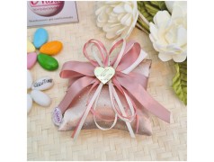 Bomboniera 18 Anni e Comunione Cuscino Rose Gold con Cristalli e Cuore Specchiato