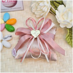 Bomboniera 18 Anni e Comunione Cuscino Rose Gold con Cristalli e Cuore Specchiato