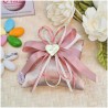 Bomboniera 18 Anni e Comunione Cuscino Rose Gold con Cristalli e Cuore Specchiato