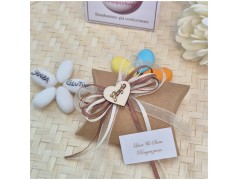 Bomboniera Matrimonio e Comunione Scatolina Cuscino Kraft Eco-Chic con Cuore Legno Nome