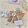 Bomboniera Matrimonio e Comunione Scatolina Cuscino Kraft Eco-Chic con Cuore Legno Nome