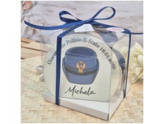 Bomboniera Giuramento Polizia Scatola Cube Trasparente con Maxi Sottobicchiere Legno Personalizzato