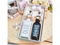 Bomboniera Matrimonio Utile Bottiglia Olio e Aceto Design Moderno Black & White con Iniziale