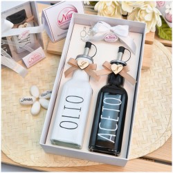Bomboniera Matrimonio Utile Bottiglia Olio e Aceto Design Moderno Black & White con Iniziale