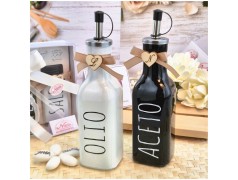 Bomboniera Matrimonio Utile Bottiglia Olio e Aceto Design Moderno Black & White con Iniziale
