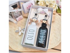 Bomboniera Matrimonio Utile Bottiglia Olio e Aceto Design Moderno Black & White con Iniziale