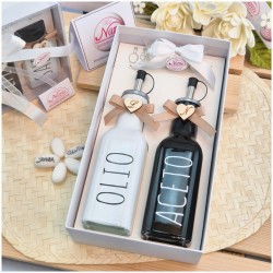 Bomboniera Matrimonio Utile Bottiglia Olio e Aceto Design Moderno Black & White con Iniziale