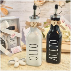Bomboniera Matrimonio Utile Bottiglia Olio e Aceto Design Moderno Black & White con Iniziale
