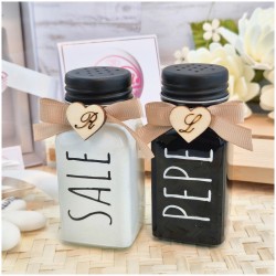 Bomboniera Matrimonio Utile Set Sale e Pepe Design Moderno Black & White con Scatola