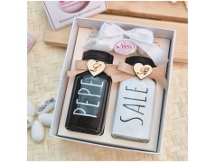 Bomboniera Matrimonio Utile Set Sale e Pepe Design Moderno Black & White con Scatola