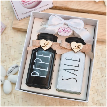 Bomboniera Matrimonio Utile Set Sale e Pepe "Design Moderno" Black & White con Scatola