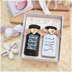 Bomboniera Matrimonio Utile Set Sale e Pepe Design Moderno Black & White con Scatola