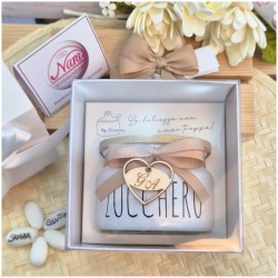 Bomboniera Matrimonio Utile Zuccheriera "Design Moderno" con Tappo Bambù e Iniziali