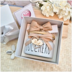 Bomboniera Matrimonio Utile Zuccheriera "Design Moderno" con Tappo Bambù e Iniziali