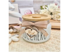 Bomboniera Matrimonio Utile Zuccheriera "Design Moderno" con Tappo Bambù e Iniziali