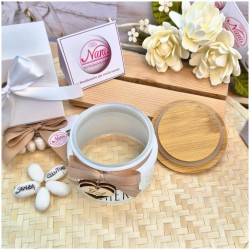 Bomboniera Matrimonio Utile Zuccheriera "Design Moderno" con Tappo Bambù e Iniziali