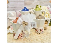 Bomboniera Matrimonio Utile Moka Caffettiera in Ceramica Colorata con Cuore Iniziali