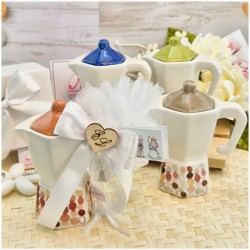 Bomboniera Matrimonio Utile Moka Caffettiera in Ceramica Colorata con Cuore Iniziali