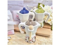 Bomboniera Matrimonio Utile Moka Caffettiera in Ceramica Colorata con Cuore Iniziali