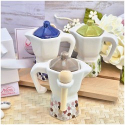 Bomboniera Matrimonio Utile Moka Caffettiera in Ceramica Colorata con Cuore Iniziali