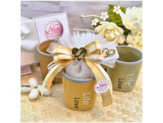 Bomboniera Matrimonio Utile Bicchierino Caffè Life Love Effetto Stropicciato e Cuore Specchiato