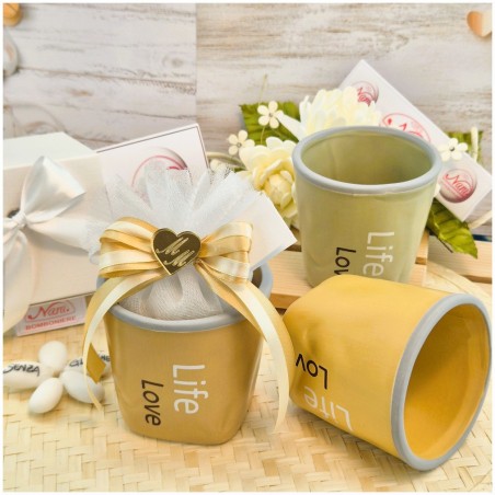 Bomboniera Matrimonio Utile Bicchiere Grande "Life Love" Stropicciato con Cuore Specchiato