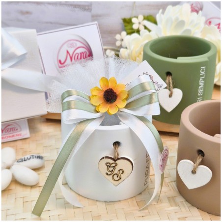 Bomboniera Matrimonio Utile Vasetto "Piccole Gioie" Design Avvolgente con Girasole