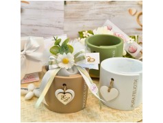 Bomboniera Matrimonio Utile Vasetto Grande Pura Felicità con Margherita ed Eucalipto