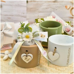 Bomboniera Matrimonio Utile Vasetto Grande Pura Felicità con Margherita ed Eucalipto