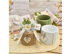 Bomboniera Matrimonio Utile Vasetto Grande Pura Felicità con Margherita ed Eucalipto