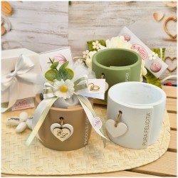 Bomboniera Matrimonio Utile Vasetto Grande Pura Felicità con Margherita ed Eucalipto