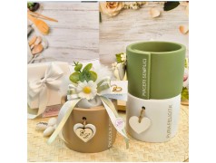 Bomboniera Matrimonio Utile Vasetto Grande Pura Felicità con Margherita ed Eucalipto