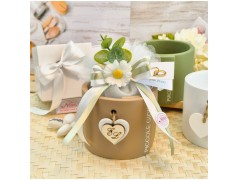 Bomboniera Matrimonio Utile Vasetto Grande Pura Felicità con Margherita ed Eucalipto