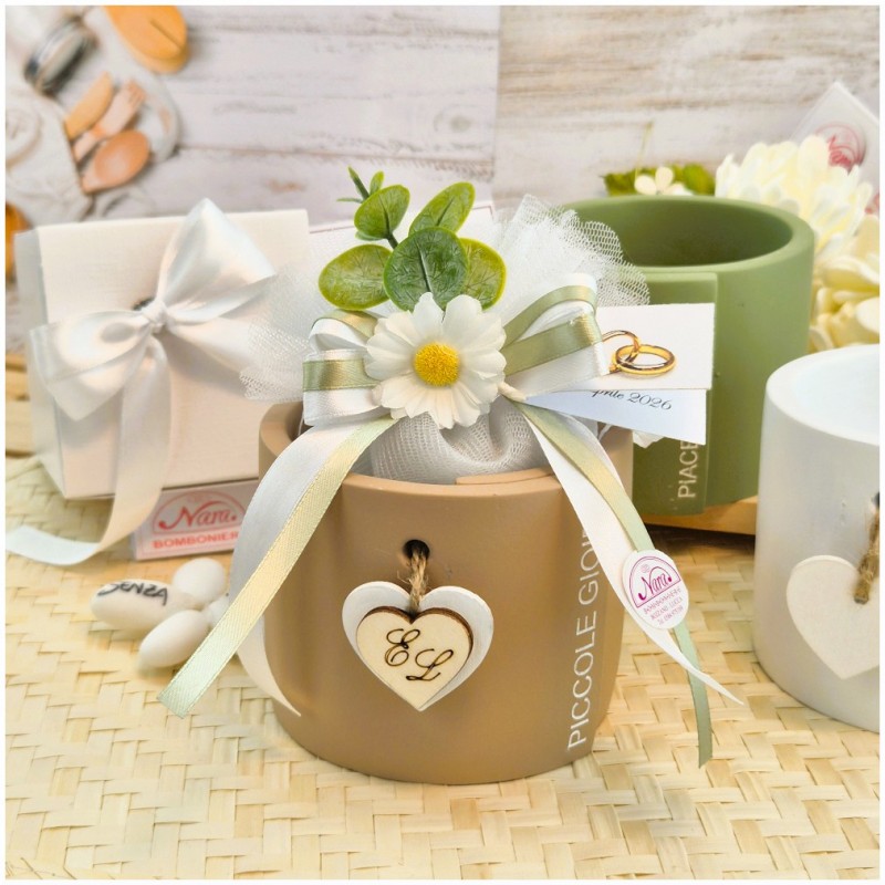 Bomboniera Matrimonio Utile Vasetto Grande Pura Felicità con Margherita ed Eucalipto