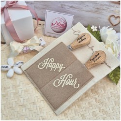 Bomboniera Matrimonio Utile Set Aperitivo Happy Hour con Coltelli Formaggio Incisi Personalizzati