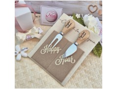 Bomboniera Matrimonio Utile Set Aperitivo Happy Hour con Coltelli Formaggio Incisi Personalizzati