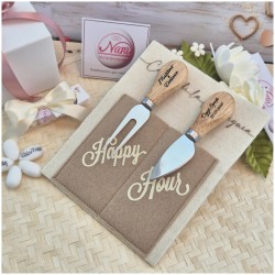 Bomboniera Matrimonio Utile Set Aperitivo Happy Hour con Coltelli Formaggio Incisi Personalizzati