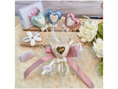 Bomboniera Comunione e Cresima "Lecca Lecca" Cuore in Ceramica Perlata con Nome Oro