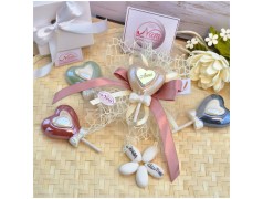 Bomboniera Comunione e Cresima "Lecca Lecca" Cuore in Ceramica Perlata con Nome Oro