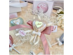 Bomboniera Comunione e Cresima "Lecca Lecca" Cuore in Ceramica Perlata con Nome Oro