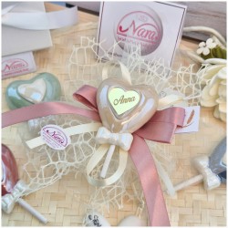 Bomboniera Comunione e Cresima "Lecca Lecca" Cuore in Ceramica Perlata con Nome Oro