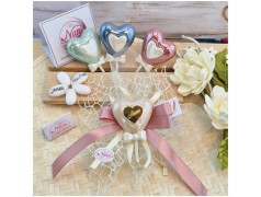 Bomboniera Comunione e Cresima "Lecca Lecca" Cuore in Ceramica Perlata con Nome Oro