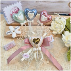 Bomboniera Comunione e Cresima "Lecca Lecca" Cuore in Ceramica Perlata con Nome Oro