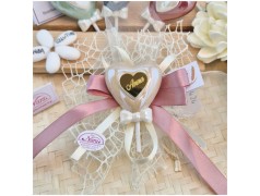 Bomboniera Comunione e Cresima "Lecca Lecca" Cuore in Ceramica Perlata con Nome Oro